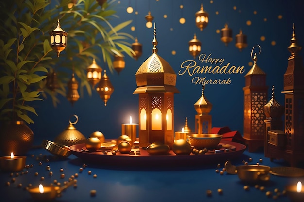 Realistic Romadan mubarak illustration with candles and mosque