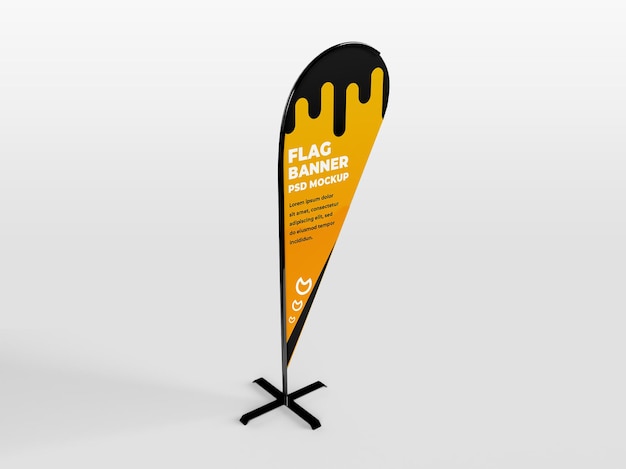 realistic rounded feather flag vertical banner advertising and branding campaign mockup