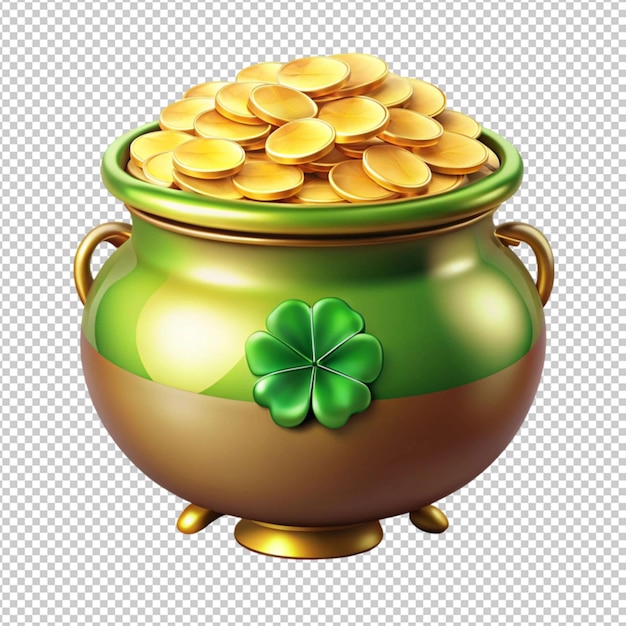 PSD realistic saint patrick day pot of gold on transparent background