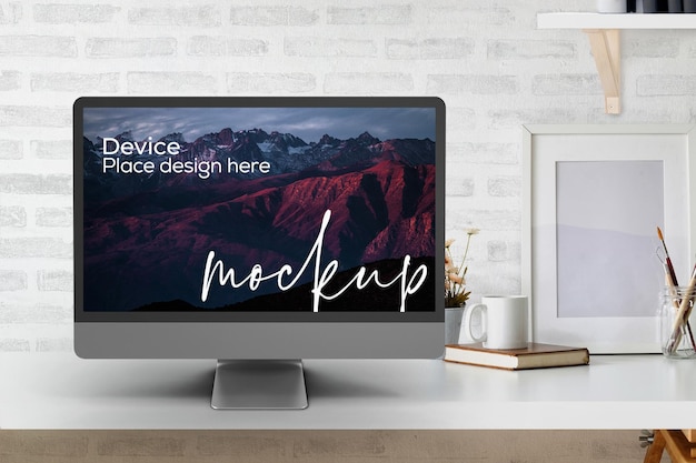 Realistic Screen Desktop Mockup on Desk