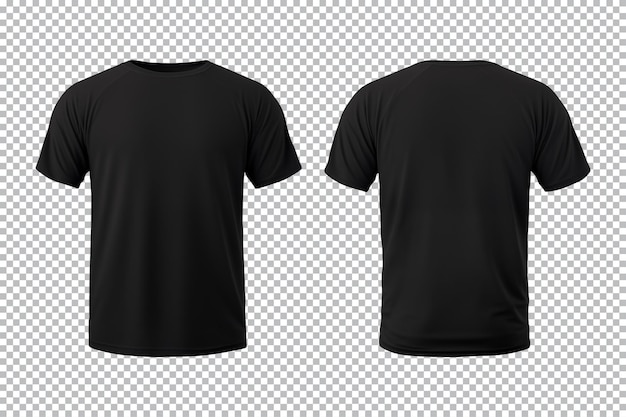 PSD realistic set of male black tshirt mockup front and back views isolated on a transparent background