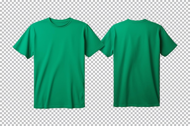 PSD realistic set of male green tshirts mockup front and back view isolated on a transparent background