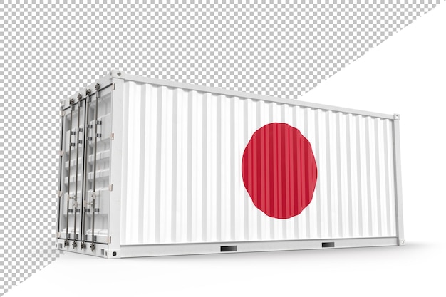 Realistic shipping cargo container textured with Flag of Japan. Isolated. 3D Rendering