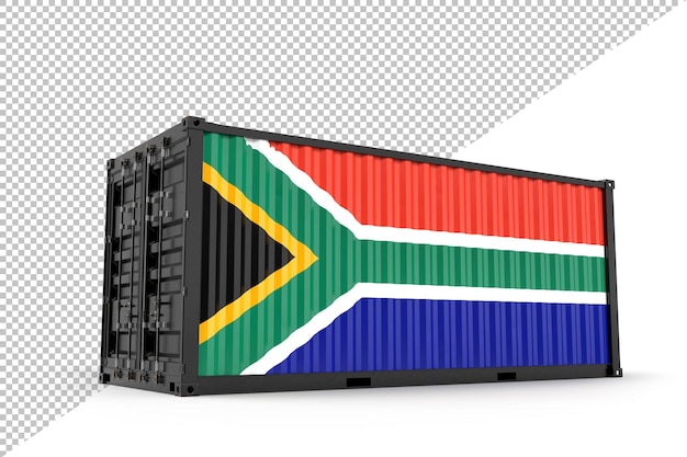 Realistic shipping cargo container textured with Flag of South Africa Isolated 3D Rendering