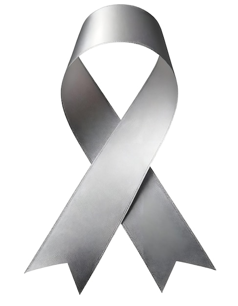 Realistic silver awareness ribbon on white background