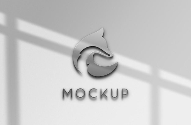 Realistic silver logo mockup on gray background