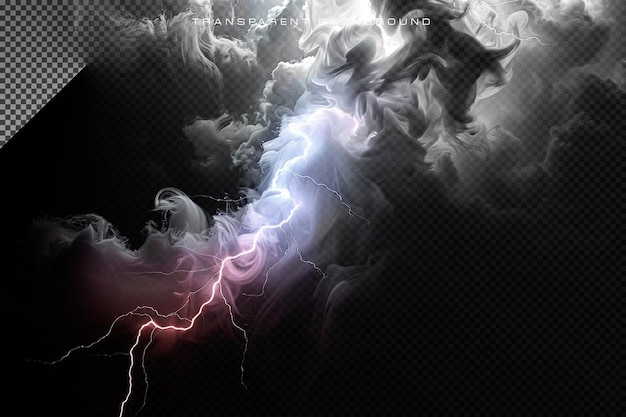 Realistic Smoke with thunder lighting overlay in transparent background