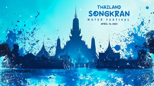 Realistic Songkran banner template with Songkran festival of Thailand water splash background