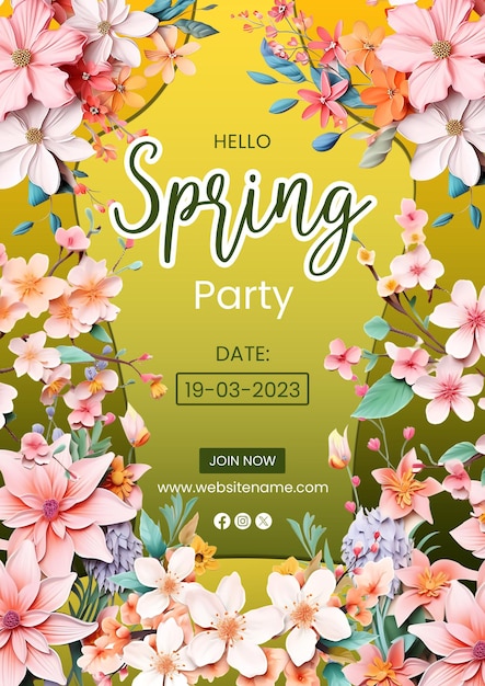 PSD a realistic spring party floral vertical poster template