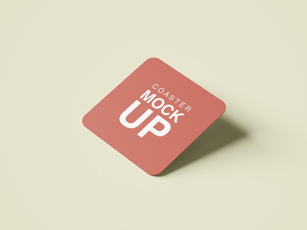 Realistic square with round corner drink coaster mockup