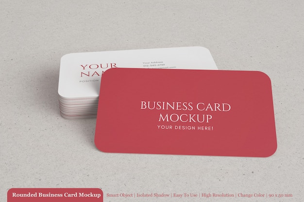 Realistic stacked corporate textured business card with rounded corner mockup