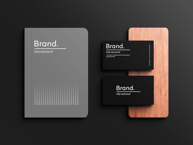 Realistic stationery set top view mockup scene creator