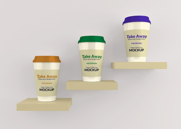 Realistic take away paper coffee cup mockup