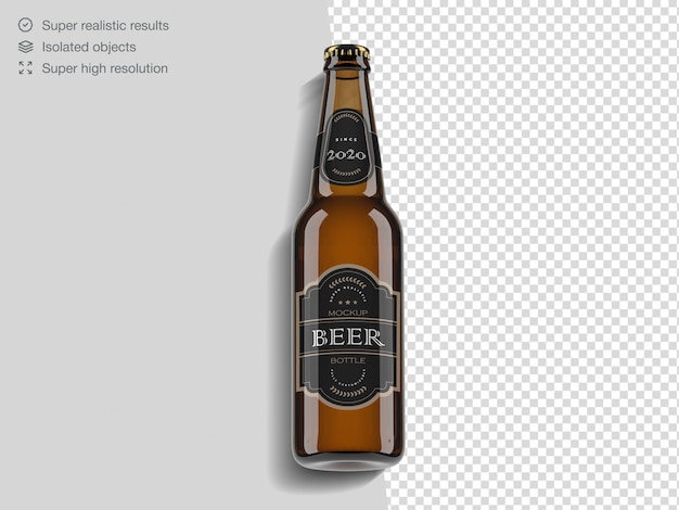 Realistic top view beer bottle mockup template