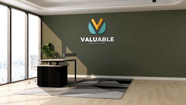 realistic wall logo mockup in the office manager room