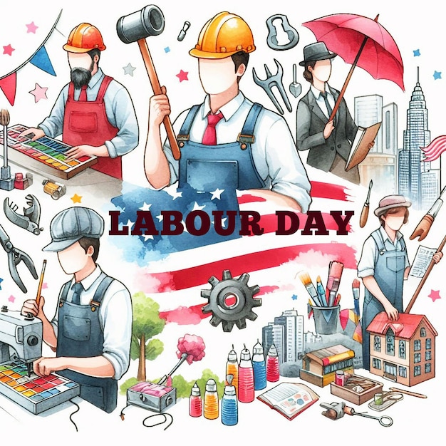 PSD realistic and water colour labor day background