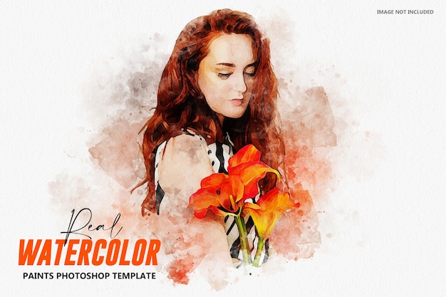 Realistic watercolor paints photoshop template photo effects