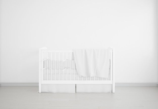 realistic white baby bedroom with a cradle