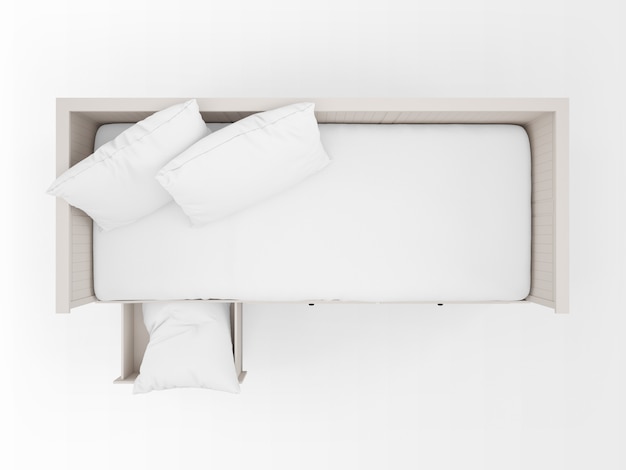 realistic white bed with drawers on top view