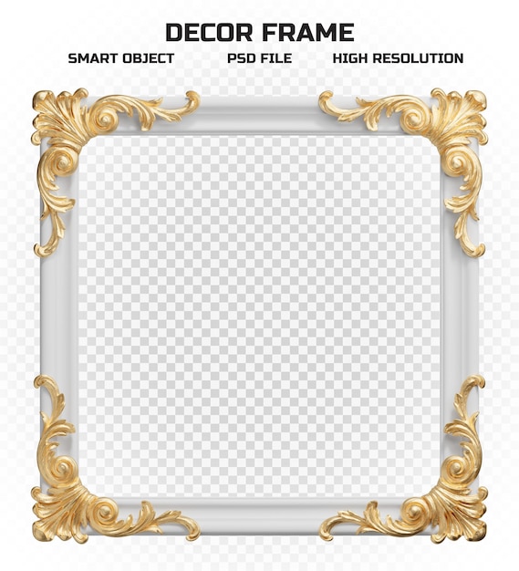 Realistic white border frame with golden pattern in high resolution for picture decoration