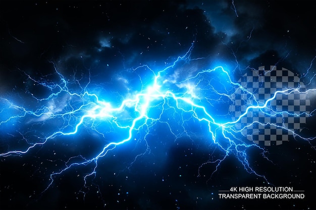 Realistic White Lightning Strike Surrounded with Shining Elements on Transparent Background