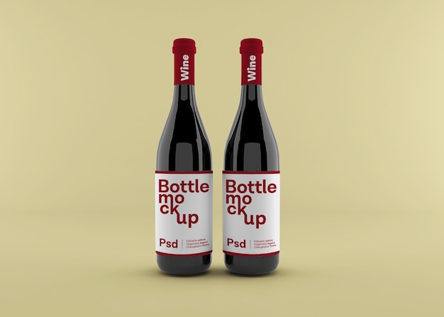 Realistic wine bottle with label mockup