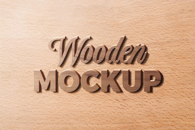 Realistic wood logo mockup design