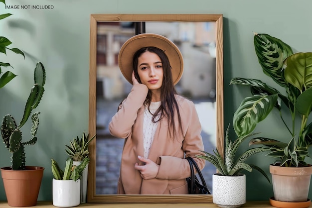 Realistic wooden frame photo mockup edit easily and replace your photo Gallery