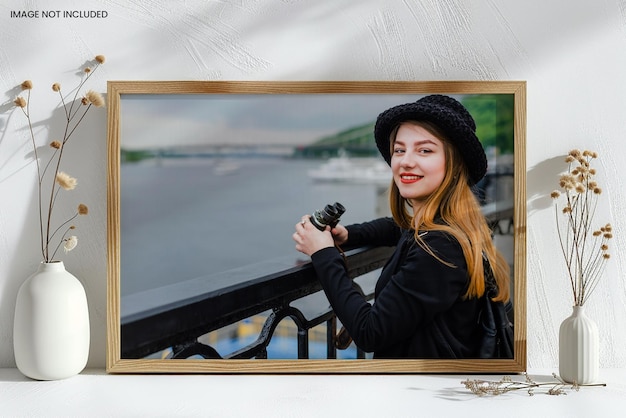 Realistic wooden frame photo mockup edit easily and replace your photo Gallery