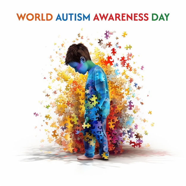 Realistic world autism awareness day with puzzle pieces