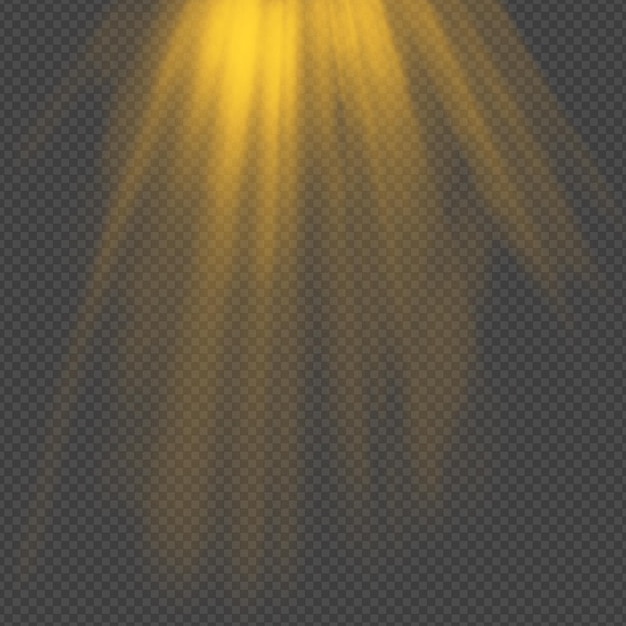 Realistic yellow light rays effect isolated on transparent background Sunlight realistic effect