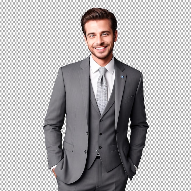 Reality handsome man in full suit using transparent background