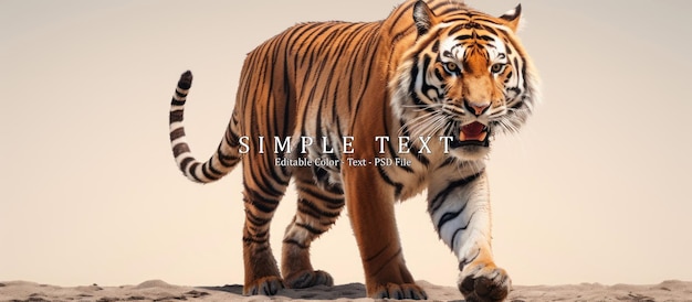 PSD rear view of a tiger walking isolated on clear photo realistic