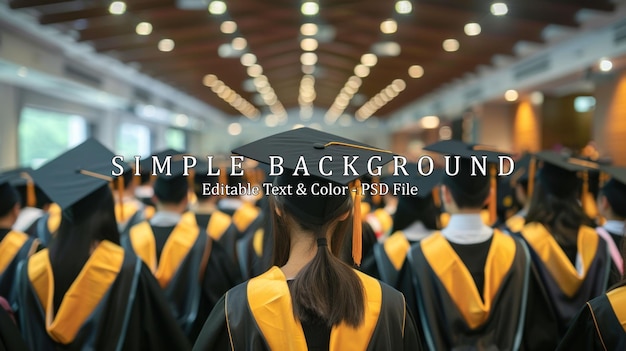 PSD rear view of the university graduates line up for degree award in university graduation ceremony