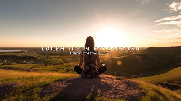 PSD rear view of a young woman sitting on a mountain top peacefully gazing at lowlying morning clouds