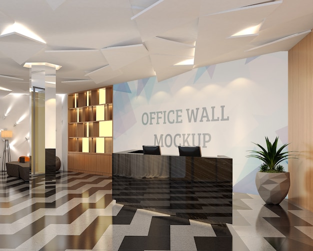 Reception made from dark stone wall mockup