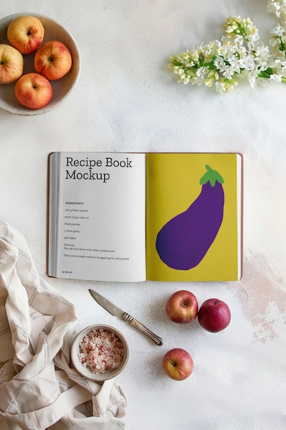 PSD recipe book in kitchen mockup