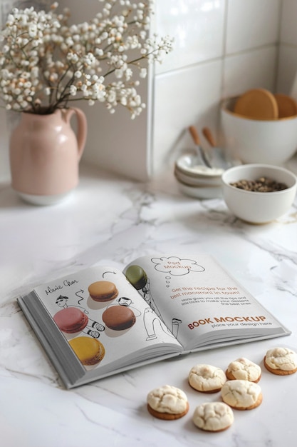 PSD recipe book in kitchen mockup