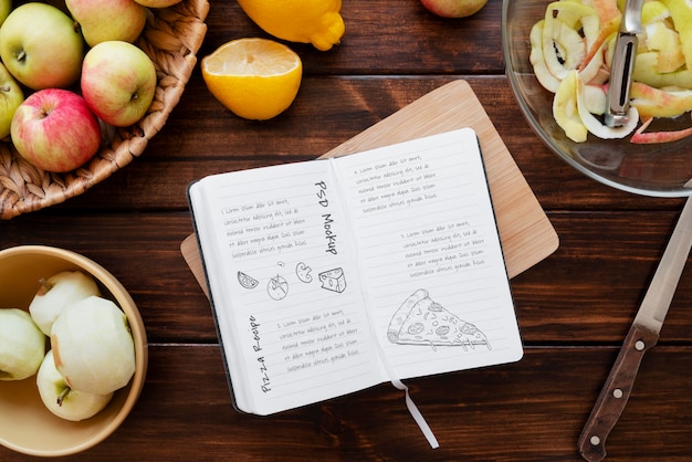 Recipe book mockup with beautiful still life