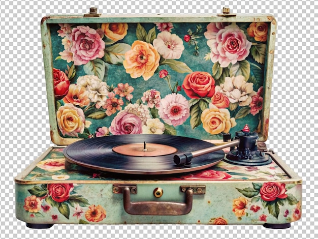 PSD a record player floral design