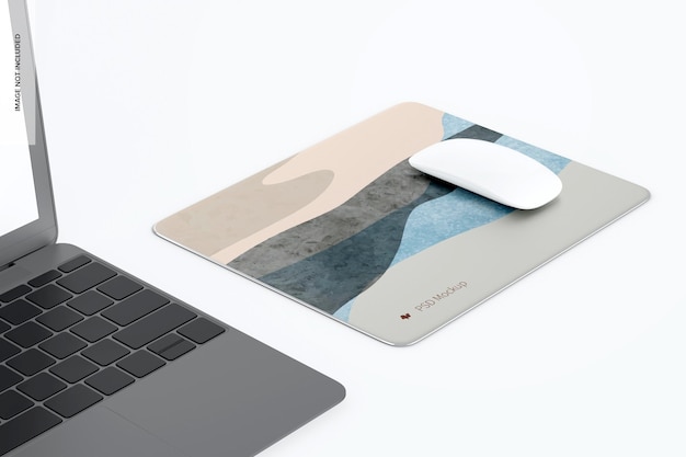 Rectangular Aluminum Mouse Pad Mockup, Left View