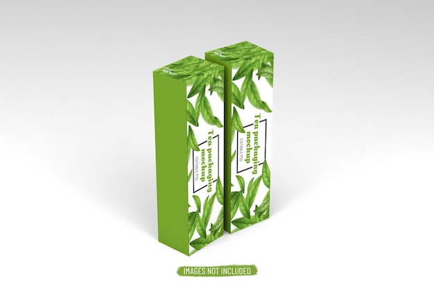 Rectangular box packaging template for tea products design mockup On clean background