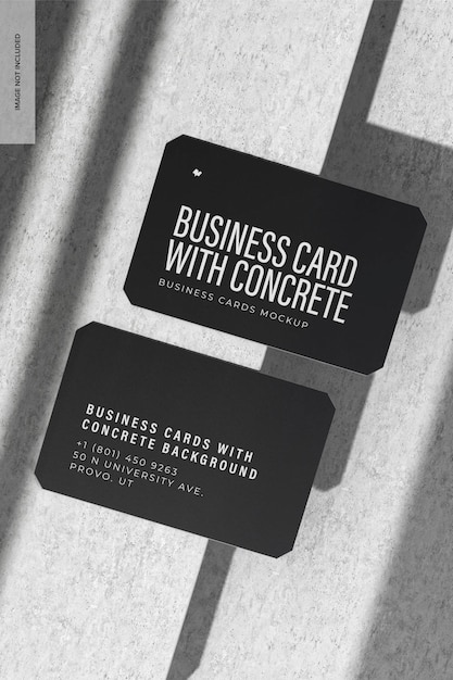 Rectangular Business Cards with Concrete Background Mockup, Top View