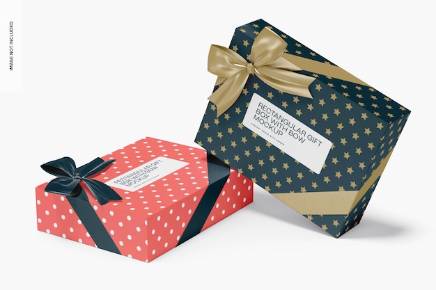 Rectangular Gift Boxes with Bow Mockup