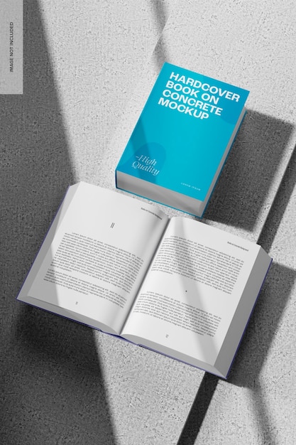 Rectangular Hardcover Books on Concrete Mockup, Top View