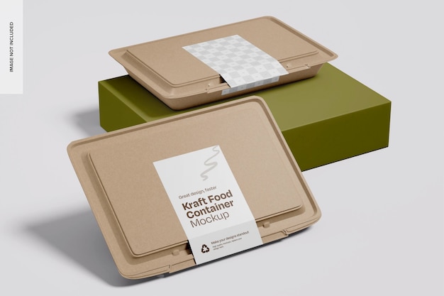 Rectangular Kraft Food Containers with Label Mockup Left View