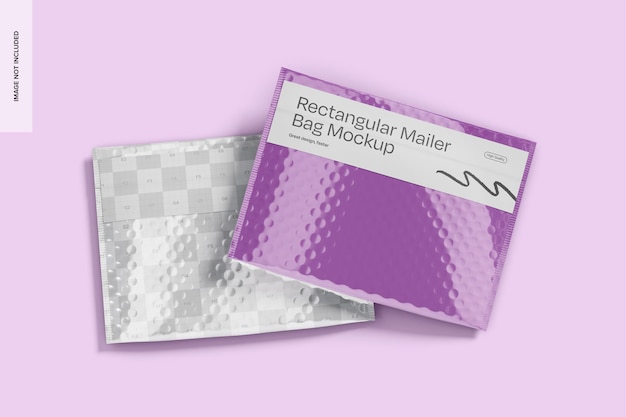 Rectangular Mailer Bags with Label Mockup Top View