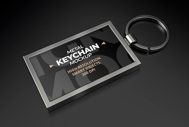 Rectangular metal keychain mockup for branding and advertising presentations