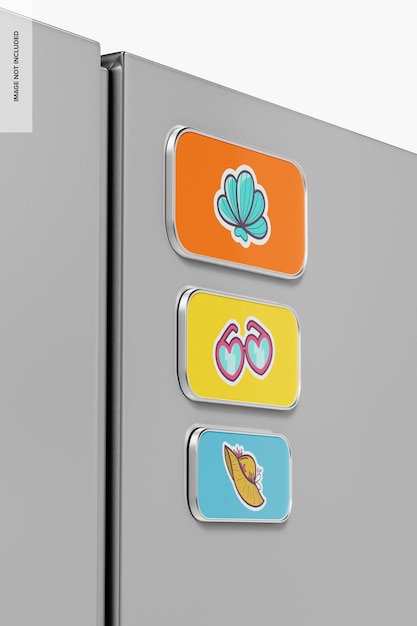 Rectangular Metallic Fridge Magnets Mockup, Left View