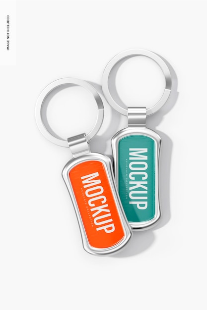 Rectangular Metallic Keychains Mockup, Top View